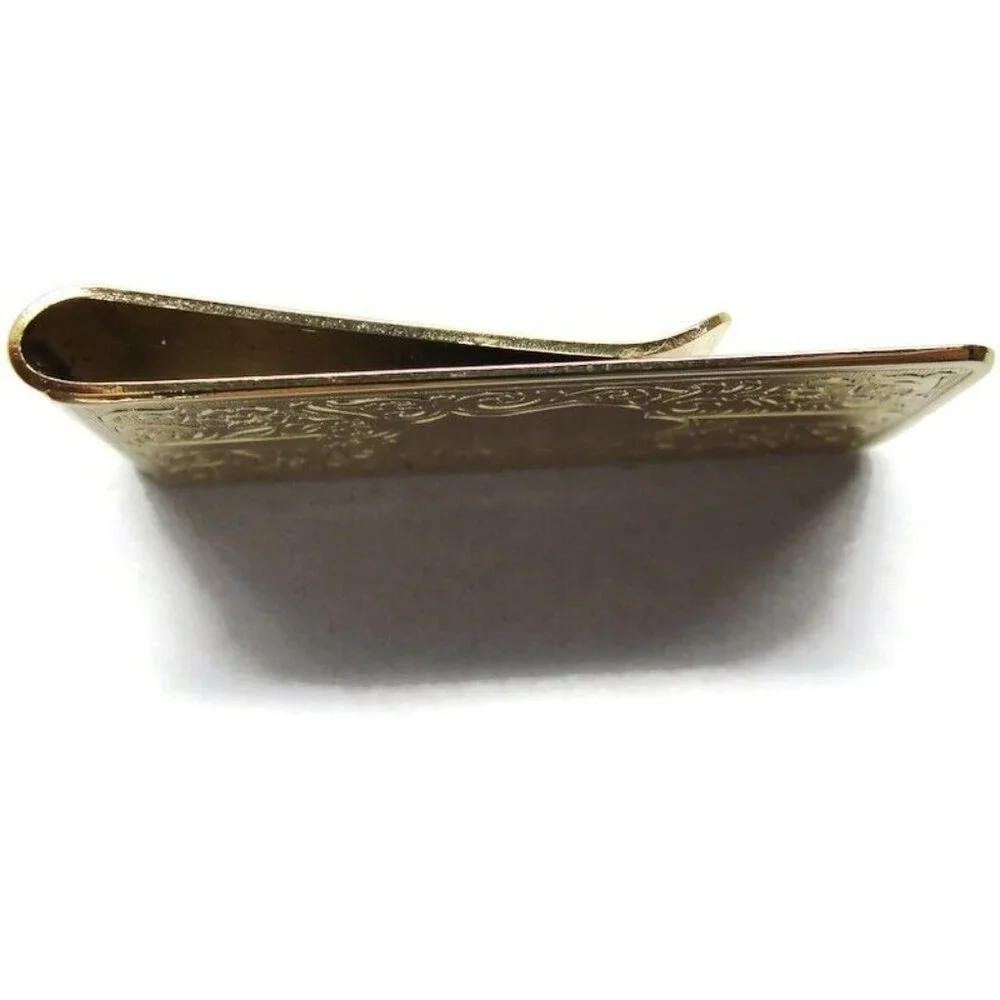Calibri Gold Tone Floral Etched Monogramable Money Clip Stainless Steel Wallet